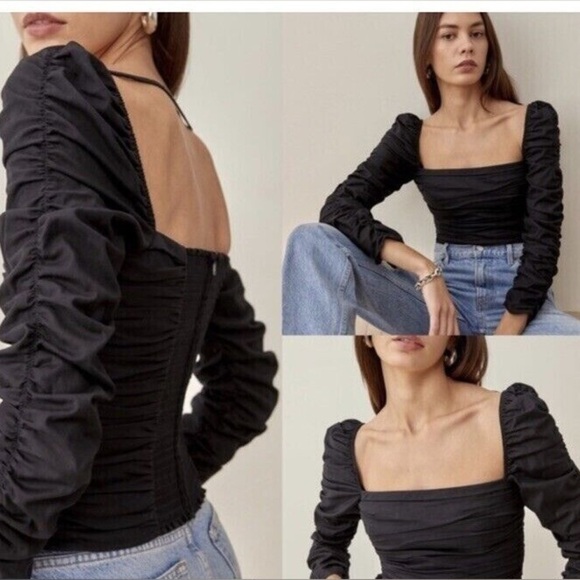 REFORMATION Joi Ruched Stretch Organic Cotton Top Sz 8 NWT‎ - Picture 2 of 7